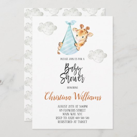 Neutraal Baby shower Giraffe Cub Minimaal Schattig Kaart (Voorkant / Achterkant)