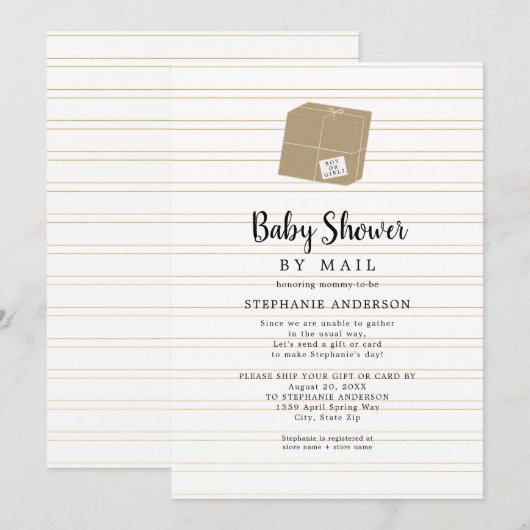 Neutraal Baby shower Gold Stripe per post Kaart (Voorkant / Achterkant)