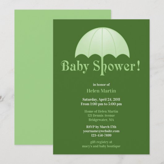 Neutraal Baby shower Green Flat Invitation Kaart (Voorkant / Achterkant)