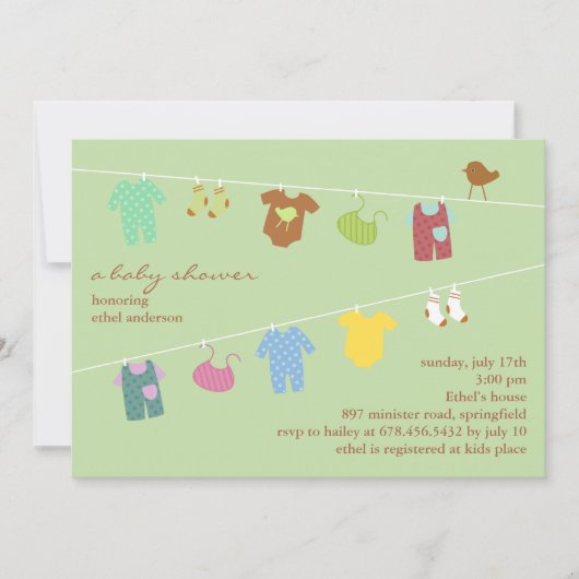 Neutraal Baby shower Green Flat Invitation Kaart (Voorkant)