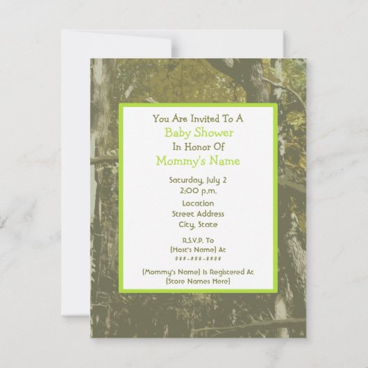 Neutraal Baby shower - Groen vervoer & Camouflage Kaart (Achterkant)