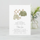 Neutraal Baby shower groene uitnodiging (Staand voorkant)