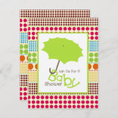 Neutraal Baby shower - Groene Umbrella & Boho Stip Kaart (Voorkant / Achterkant)