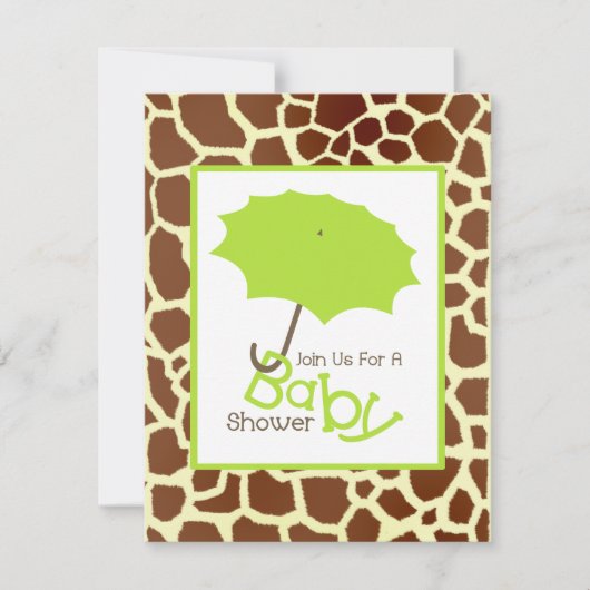 Neutraal Baby shower - Groene Umbrella & Giraffe Kaart (Voorkant)
