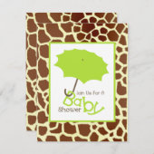 Neutraal Baby shower - Groene Umbrella & Giraffe Kaart (Voorkant / Achterkant)