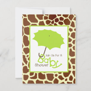 Neutraal Baby shower - Groene Umbrella & Giraffe Kaart