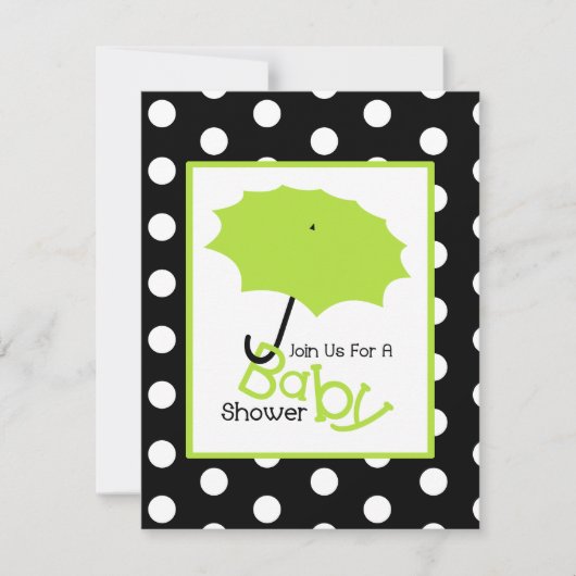 Neutraal Baby shower - Groene Umbrella & pooldots Kaart (Voorkant)