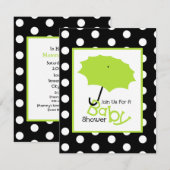 Neutraal Baby shower - Groene Umbrella & pooldots Kaart (Voorkant / Achterkant)