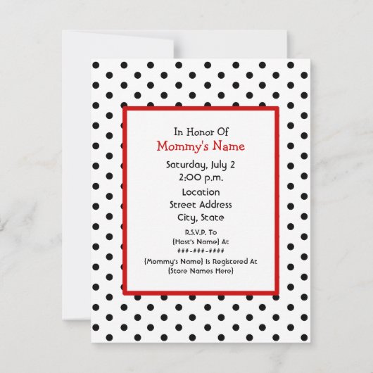 Neutraal Baby shower - Rode romp en pooldots Kaart (Achterkant)