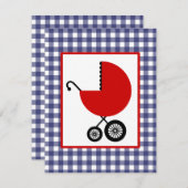 Neutraal Baby shower - Rood vervoer & Blue Gingham Kaart (Voorkant / Achterkant)