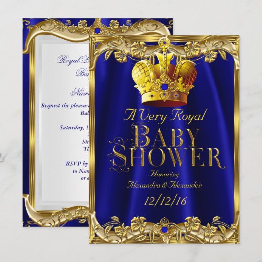 Neutraal Baby shower Royal Blue Gem Gold Crown Kaart (Voorkant / Achterkant)
