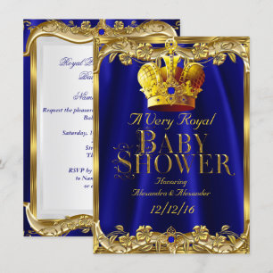 Neutraal Baby shower Royal Blue Gem Gold Crown Kaart