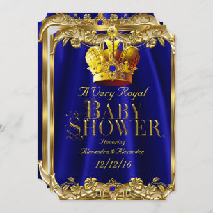 Neutraal Baby shower Royal Blue Gem Gold Crown Kaart