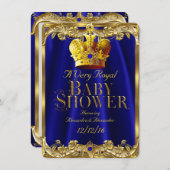 Neutraal Baby shower Royal Blue Gem Gold Crown Kaart (Voorkant / Achterkant)