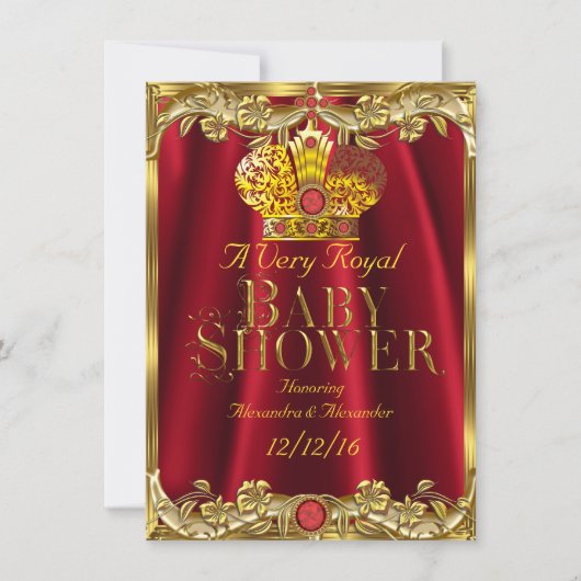 Neutraal Baby shower Royal Red Gem Gold Crown 2 Kaart (Voorkant)