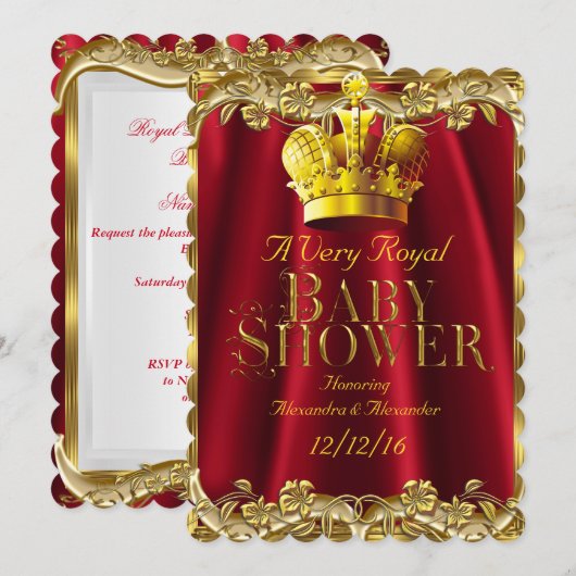 Neutraal Baby shower Royal Regal Red Gold Crown Kaart (Voorkant / Achterkant)