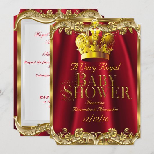 Neutraal Baby shower Royal Regal Red Gold Crown Kaart (Voorkant / Achterkant)