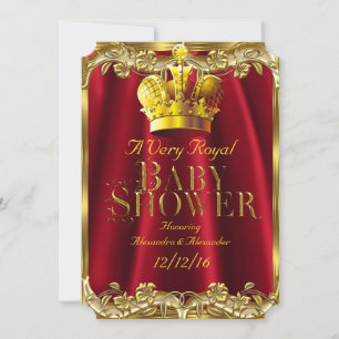 Neutraal Baby shower Royal Regal Red Gold Crown Kaart