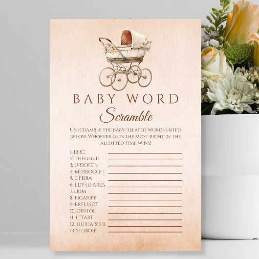 Neutraal  Baby shower spel Word Scramble Flyer