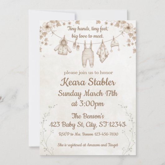 Neutraal Baby shower Tiny Hands, Tiny Feet Kaart (Voorkant)