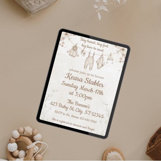 Neutraal Baby shower Tiny Hands, Tiny Feet Kaart