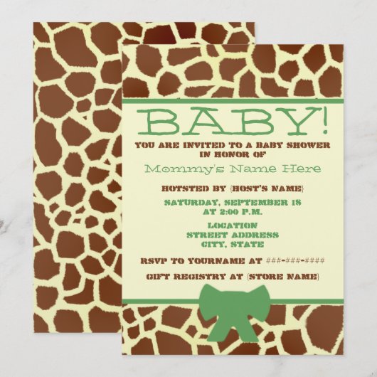 Neutraal Baby shower uitnodigen - Afdrukken Giraff Kaart (Voorkant / Achterkant)