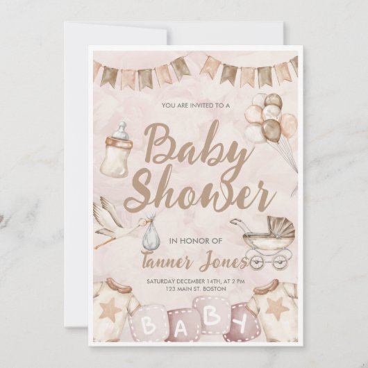 Neutraal Baby shower Uitnodiging (Voorkant)