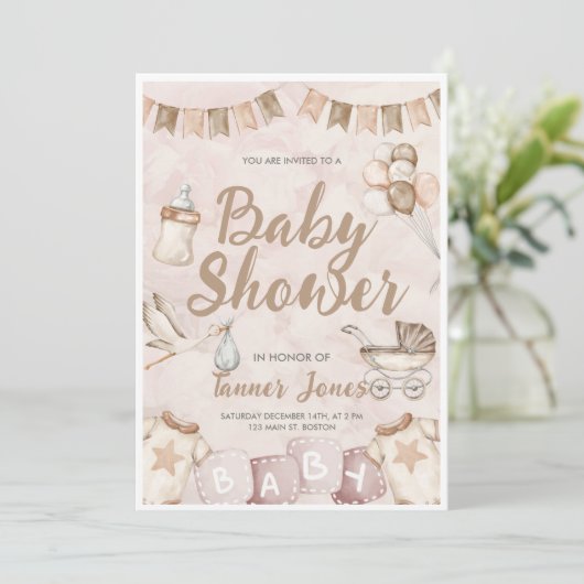 Neutraal Baby shower Uitnodiging (Staand voorkant)
