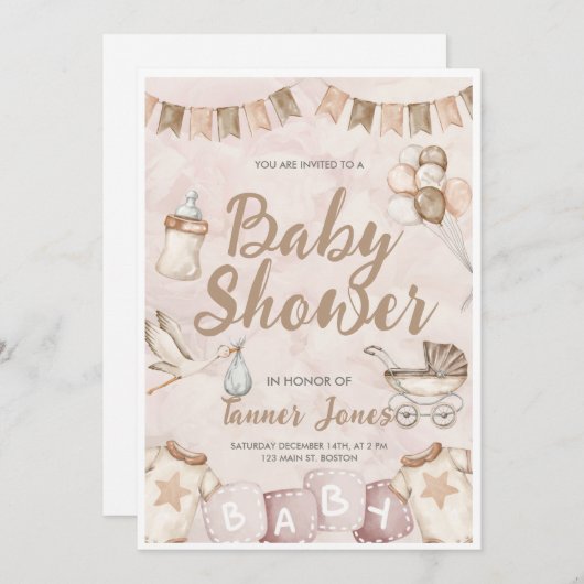 Neutraal Baby shower Uitnodiging (Voorkant / Achterkant)
