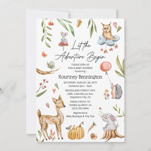 Neutraal Baby shower van chargende bosdieren Kaart (Voorkant)