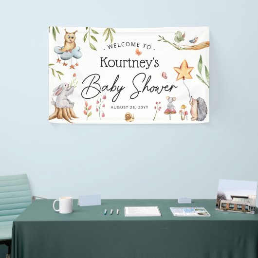 Neutraal Baby shower van chargende bosdieren Spandoek (Beurs)