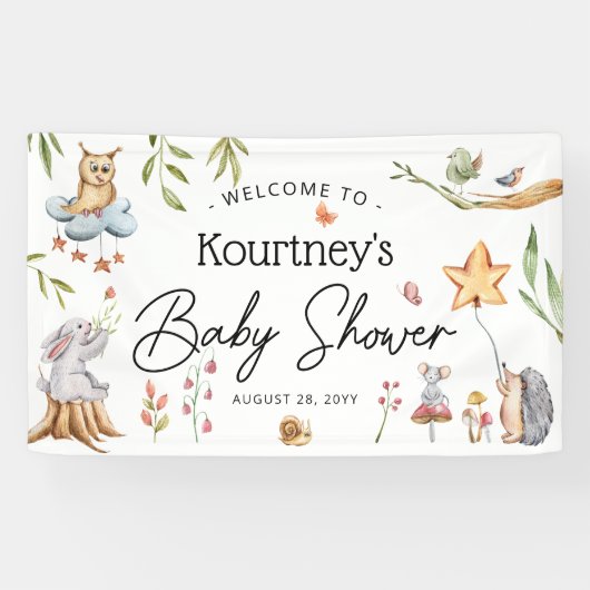 Neutraal Baby shower van chargende bosdieren Spandoek (Horizontaal)