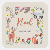 Neutraal Baby shower van Cute Woodland Animals Vierkante Sticker (Voorkant)