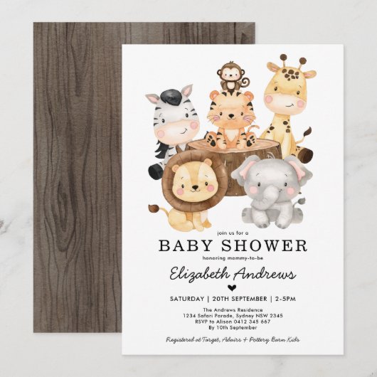 Neutraal Baby shower van wilde Safari-dieren Kaart (Voorkant / Achterkant)