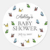 Neutraal Baby shower voor Whimsical Rustic Butterf Ronde Sticker (Voorkant)
