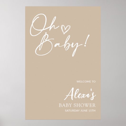 Neutraal Baby shower Welkomstteken Beige Poster (Voorkant)