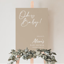 Neutraal Baby shower Welkomstteken Beige Poster
