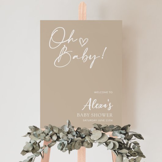 Neutraal Baby shower Welkomstteken Beige Poster