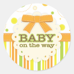 Neutraal Baby Sinaasappel & Groen in Steken Baby B Ronde Sticker