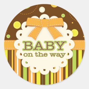 Neutraal Baby Sinaasappel & Groen in Steken Baby B Ronde Sticker