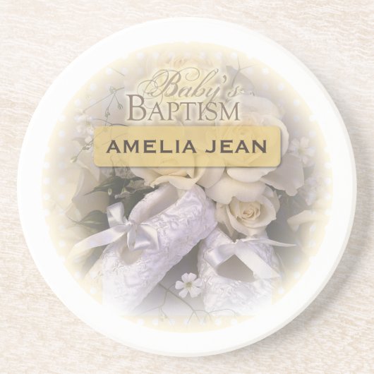 Neutraal babyzakje,  naam, Amelia Zandsteen Onderzetter (Voorkant)