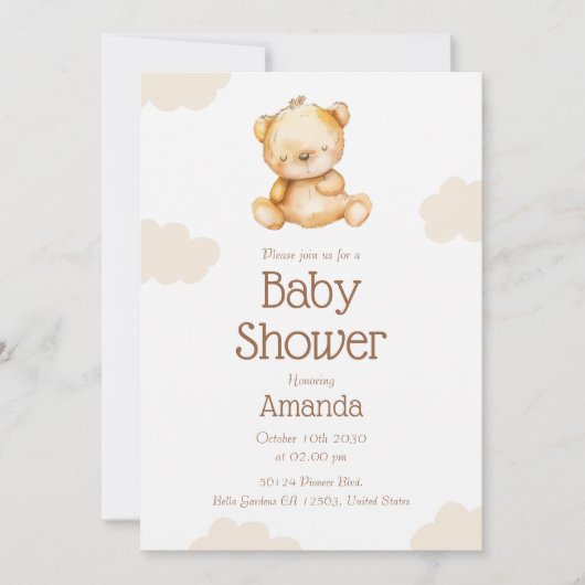 Neutraal Beer Baby shower uitnodiging (Voorkant)