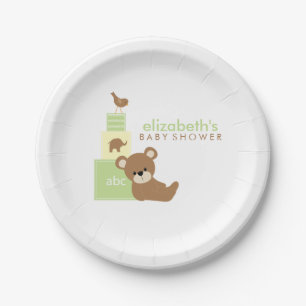 Neutraal Beer en Speelgoed Blokken Baby shower Papieren Bordje