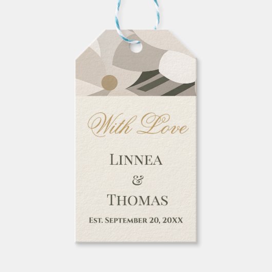 Neutraal Beige Abstract Moderne Redactionele Huwel Cadeaulabel (Voorkant)
