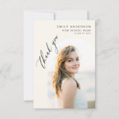 Neutraal beige Afstuderen eenvoudig foto Afstudere Bedankkaart (Voorkant)