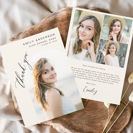 Neutraal beige Afstuderen eenvoudig foto Afstudere Bedankkaart