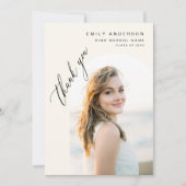 Neutraal beige Afstuderen eenvoudig foto Afstudere Bedankkaart (Voorkant)