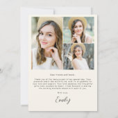 Neutraal beige Afstuderen eenvoudig foto Afstudere Bedankkaart (Achterkant)