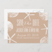 Neutraal Beige Beach Theme Seashells Save the Date Aankondigingskaart (Voorkant / Achterkant)