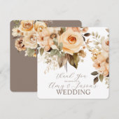 Neutraal Beige Bloemen Botanische Bruiloft Bruin Bedankkaart (Voorkant / Achterkant)
